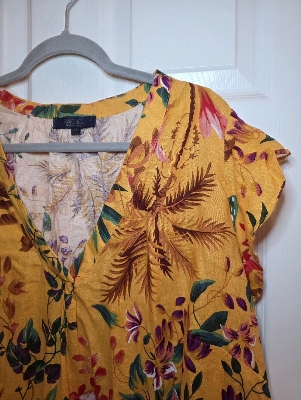 Rachel Roy Top Womens 2X Yellow Floral Shirt Linen Blend Cottagecore - Picture 2 of 7